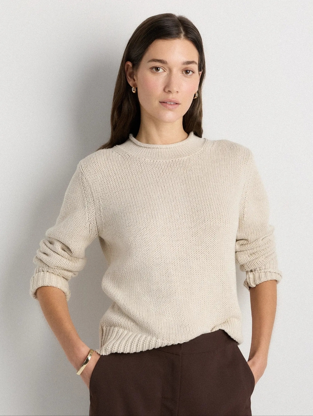 Quince Organic Cotton Rollneck Sweater Speckled Beige Small NWT